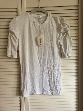 Frame Denim White Short Sleeve Puff-Shoulder Crew Tee